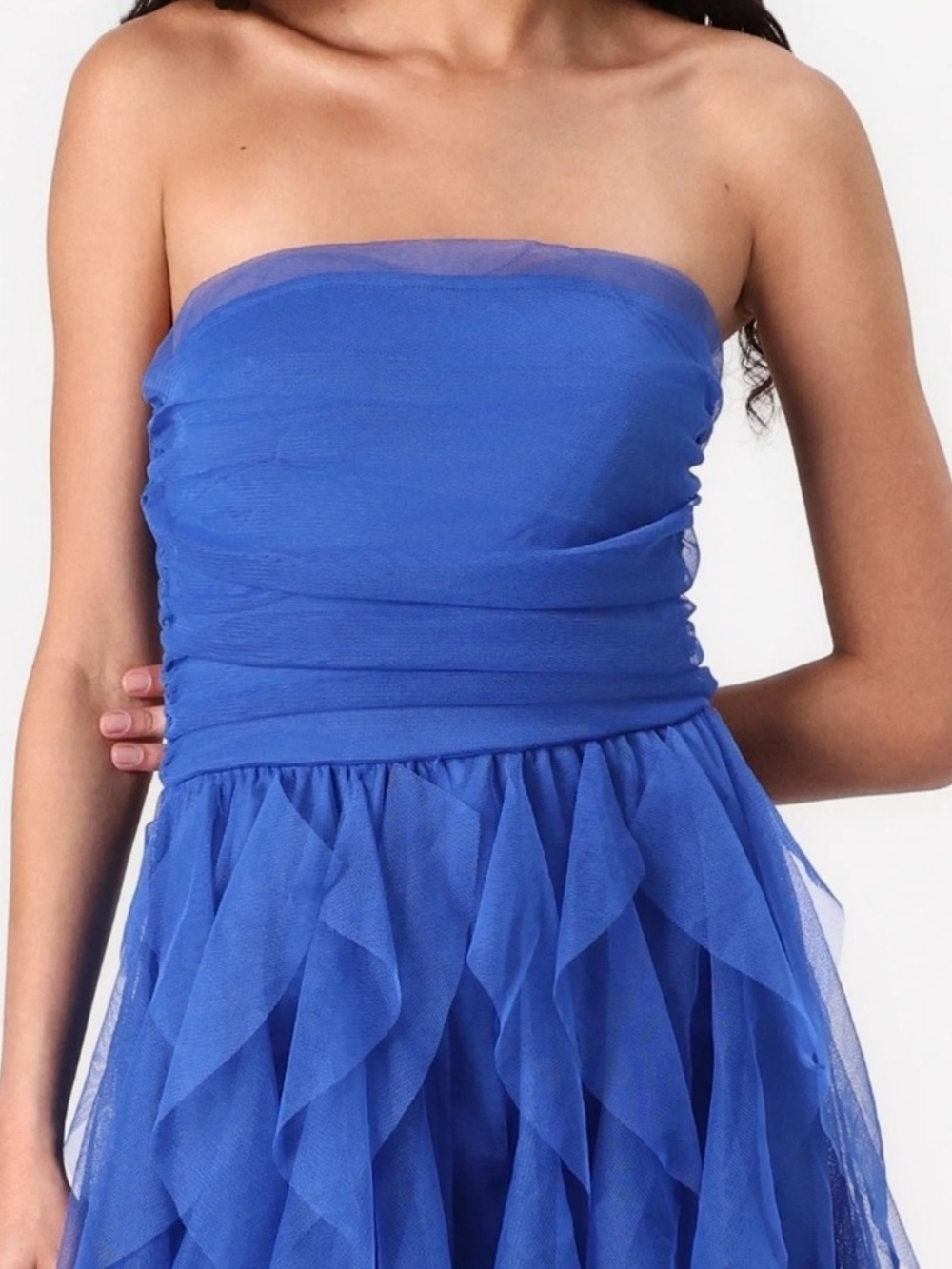 Strapless Royal Blue Tulle Ruffled Dress | Size 11 (Juniors)